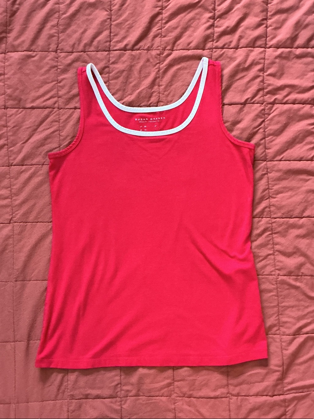Susan Graver red Tank with White Trim